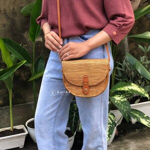 Half Round Rattan Sling Bag, Crossbody Woven Bag, Holiday Bag, Women Bag, Balinese Bag, Gift For Women, Wedding Gift, Birthday Gift image 4