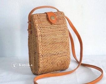 Woven Small Rattan Sling Bags, Rattan Crossbody Bags, Woven Phone Bag, Gift For Mom, Summer Woven Purse, Gift for Women