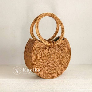 SALE Rattan Top Handle Bags, Round Rattan Summer Bags, Wicker Basket Bags, Hand Woven Straw Bags, for Birthday Gifts & Gift For Women