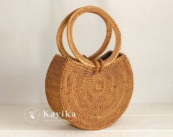 SALE Rattan Top Handle Bags, Round Rattan Summer Bags, Wicker Basket Bags, Hand Woven Straw Bags, for Birthday Gifts & Gift For Women