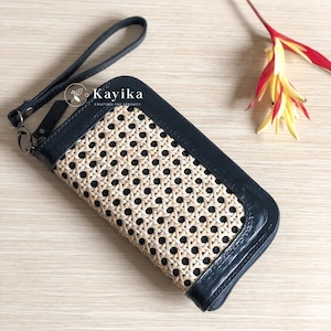 Portefeuille fait main, Pochette en rotin, Sac en toile, Support pour téléphone en cuir de rotin, Portefeuille en rotin naturel et cuir véritable, Portefeuille tissé à la main, Meilleur cadeau