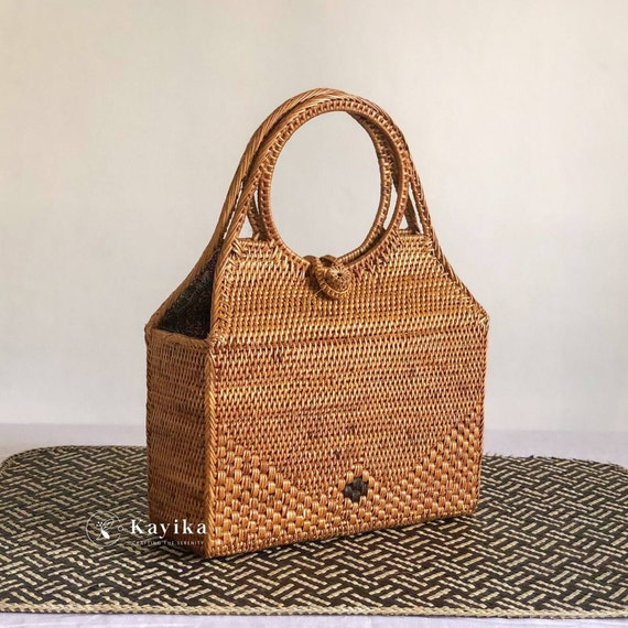 SALE Top Handle Rattan Bags Women Bags Straw Handbags Rattan