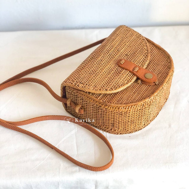 Half Round Rattan Sling Bag, Crossbody Woven Bag, Holiday Bag, Women Bag, Balinese Bag, Gift For Women, Wedding Gift, Birthday Gift image 6