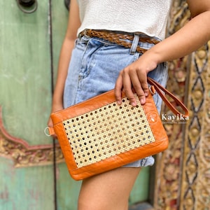 Sac à main en toile de rotin, Sac en toile de canne, Sac en cuir de rotin, Sac d'été, Sac à bandoulière tissé à la main, Cadeau pour maman, Cadeau pour femme, Cadeau de mariage