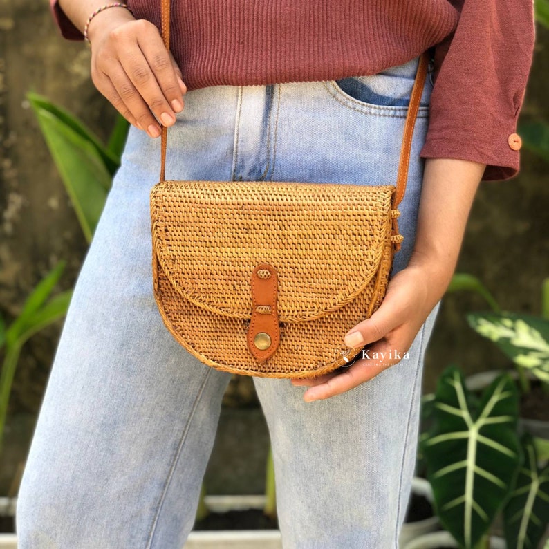 Half Round Rattan Sling Bag, Crossbody Woven Bag, Holiday Bag, Women Bag, Balinese Bag, Gift For Women, Wedding Gift, Birthday Gift image 10