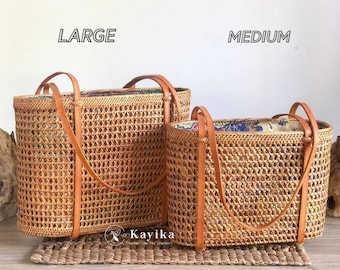 Net Rattan Handbag, Shoulder Bag, Straw Basket Bag, Handwoven Rattan Bag, Summer Purse, Gift for Her, Gift For Women, Wedding Gift