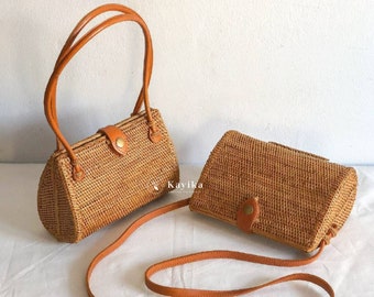 Rattan Shoulder Bags, Handwoven Bags, Straw Purse, Summer Purse, Wicker Purse, Straw Satchel, Birthday Gift, Gift For Women