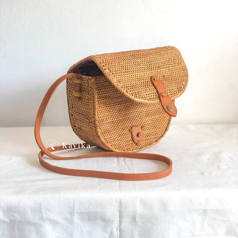 Half Round Rattan Sling Bag, Crossbody Woven Bag, Holiday Bag, Women Bag, Balinese Bag, Gift For Women, Wedding Gift, Birthday Gift image 3