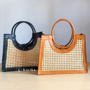 Cane Webbing Handwoven Bag, Webbing Bag, Cane Leather Bag, Summer Bag, Webbing Top Handle Bag, Boho-Chic Cane & Leather Bag, Gift For Women