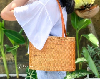SALE Bamboo Rattan Handbag in Medium Size, Gift For Women, Handwoven Straw Bag,  Summer Purse, Boho Straw Basket, Gift For Mom