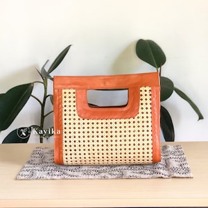Bolso de mimbre con correa de caña y cuero, bolso de paja, bolso de mimbre, regalo para ella, regalo de boda, regalo de San Valentín, regalo personalizado