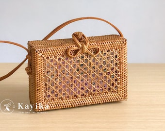 Mini Sling Rattan Purse, Crossbody Bags, Beach Bags, Shoulder Bags, Bohemian style, Perfect for Mother's Day & Gift For Women