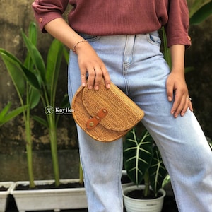 Half Round Rattan Sling Bag, Crossbody Woven Bag, Holiday Bag, Women Bag, Balinese Bag, Gift For Women, Wedding Gift, Birthday Gift image 2