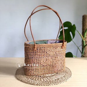Bolso de ratán de red mediano - Tejido a mano, estilo balinés, bolsos tejidos a mano, monedero de verano, regalo de cumpleaños para mujer y mamá.