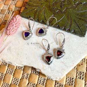 Bali Sterling Silber Dreieck Ohrring, 925 Silber, Edelstein Ohrringe, Bali Schmuck, Geschenk für Frauen, handgemachtes Geschenk, personalisiertes Geschenk