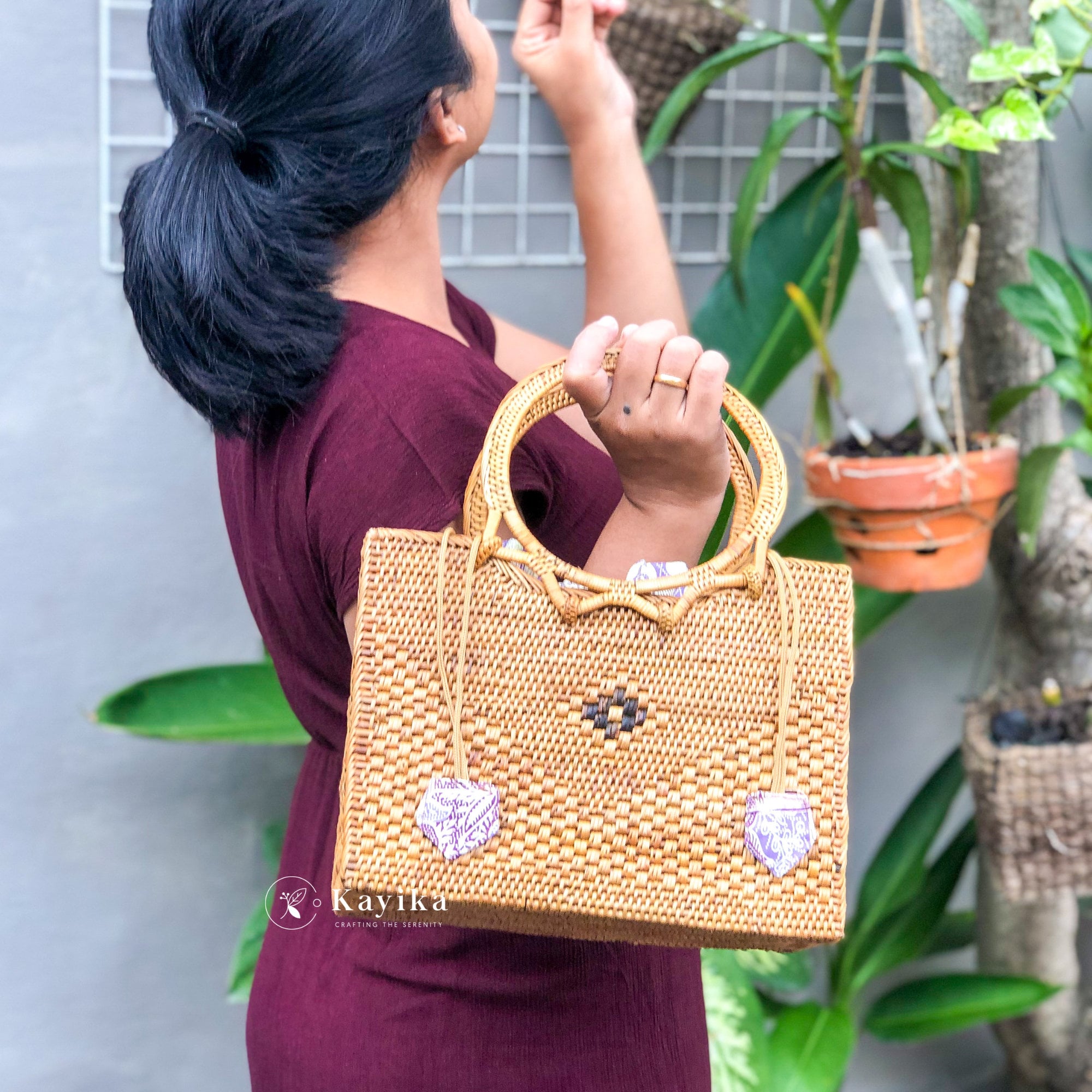 Top Handle Rattan Basket Bag, Handwoven Bags, Tropical Island