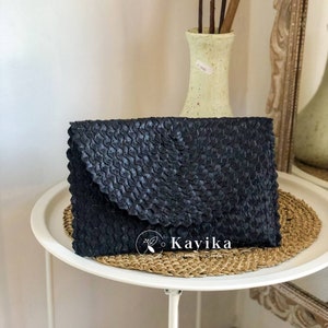 Stro clutch of clutch voor verschillende evenementen, geweven portemonnee, envelop portemonnee, cadeau voor moeder, cadeau voor haar, cadeau voor vrouwen, huwelijkscadeau Zwart