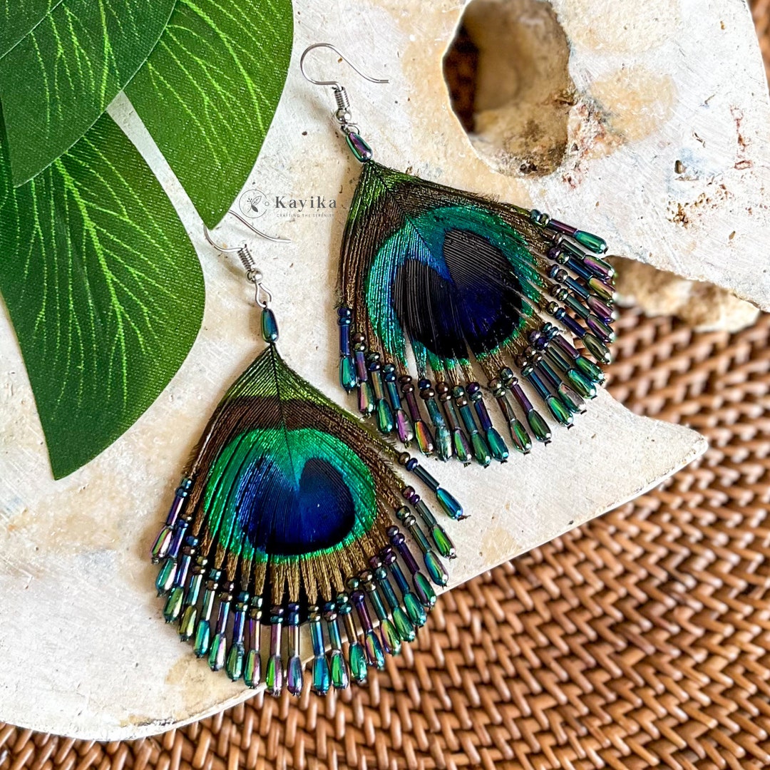 Handmade feather earrings sale