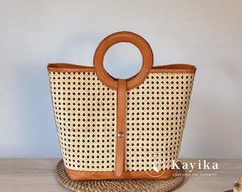 Sac à main en cuir de rotin tissé à la main : cabas Bali Boho Summer