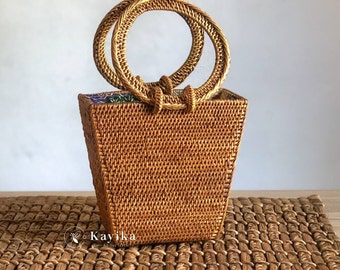 Rattan Top Handle Bags, Straw Tote Bags, Rattan Summer Bags, Wicker Basket Bags, Hand Woven Bags, Gift For Women, Wedding Gift