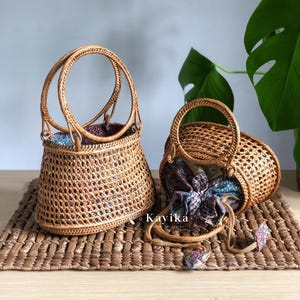 Mini et moyenne poignées balinaises en rotin, sac de luxe en rotin avec poignée supérieure - Tropical Island Vibes, sacs en paille tressés à la main, cadeaux d'anniversaire