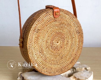 Handmade Rattan Round Bag – Bohemian Woven Crossbody, Bali Ata Grass Beach Bag