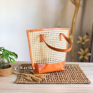 Cane Webbing Shoulder Bag, Webbing Bag, Cane Leather Bag, Summer Bag, Classic Cane & Leather Shoulder Bag, Gift For Women, Wedding Gift