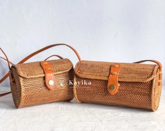 Sling Rattan Bags, Crossbody Bags, Woven Shoulder Bags, Boho Summer Purse, Tropical Rattan Beach Bag, Gift For Women, Gift for Mom