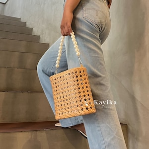 SALE Rattan Stroh Perlen gewebt Tasche - Einzigartige & Elegant, Handgefertigte Rattan Stroh Geldbörse, Top Griff Rattan Tasche, Geschenk für Mutter, personalisiertes Geschenk
