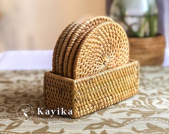 Set of 6 Handmade Rattan Coasters, Handmade by Balinese Artisans, Cup Mat, Gift For Mom Kitchen Decoration, Gift for Mother, Gift for Her