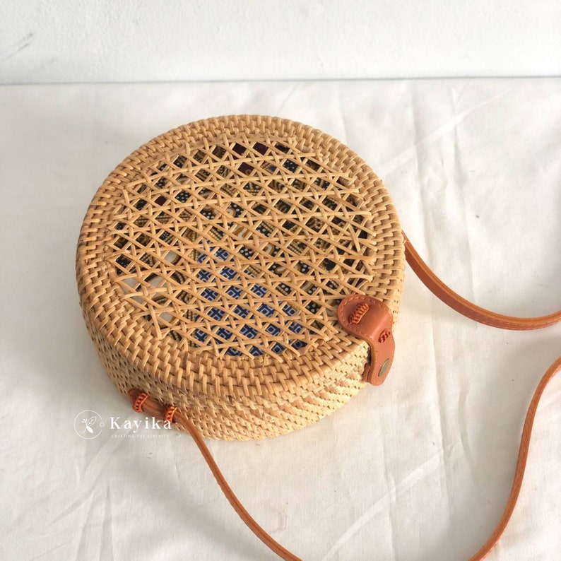 Natural Handwoven Bag Round Rattan Shoulder Bag Summer Etsy