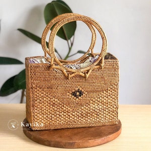 SALE Top Handle Rattan Bags, Handwoven Bags, Luxury Rattan Top Handle Bag – Tropical Island Vibes, Straw Summer Purse, Gift For Women