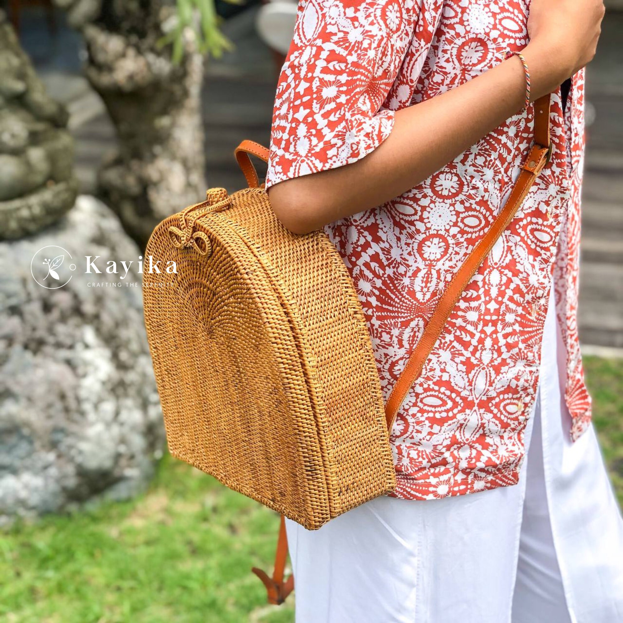 Handmade Women Woven Straw Backpack Medium Tan Boho Cottage Festival Rattan Beac Wicker Backpack, Handmade Natural Basket, Wicker Bag, School  main image 4