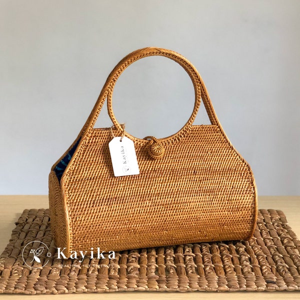 SALE Top Handle Rattan Bags, Women Bags , Straw Handbags, Rattan Basket Bags, Birthday Gif, Summer Bags, Gift For Women, Wedding Gift