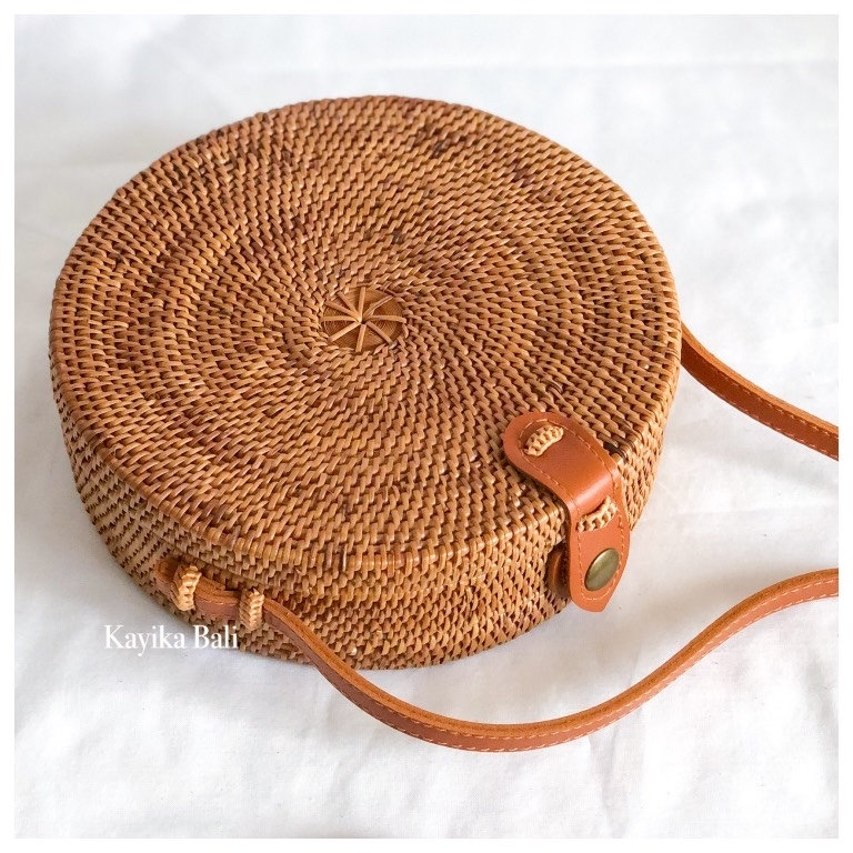 rattan cane + leather market fanny pack