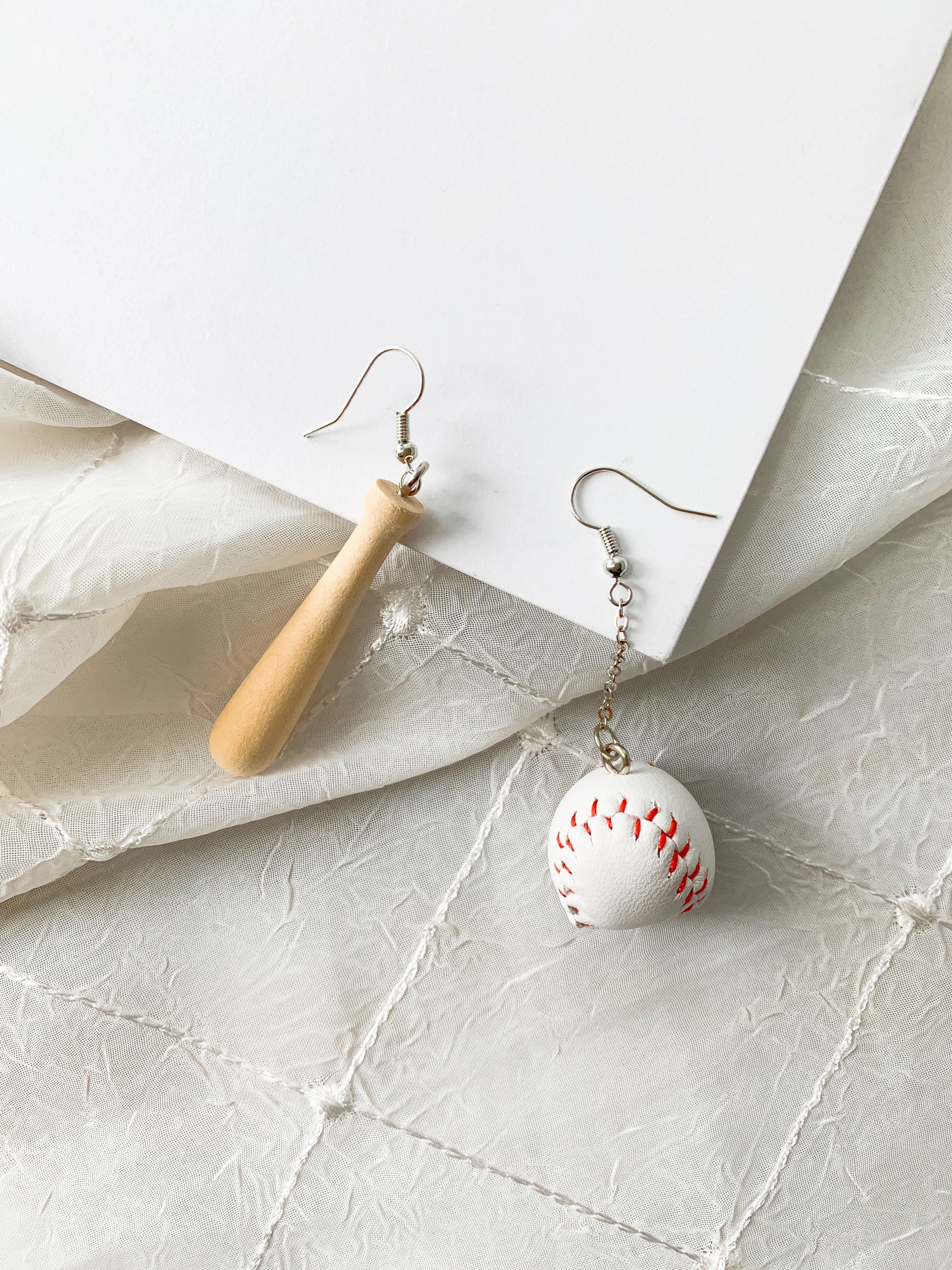 Baseball Dangle Earrings Faux Leather Baseball Bat Earrings Etsy