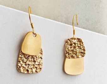 Asymmetric Gold Metal Sheet Dangle Earrings, Geometric Sheet Drop, Perfect Gift for Her, Holiday Dress, Any Look, Any Occasion