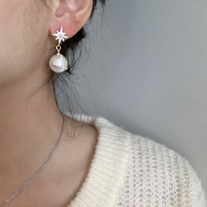 Dainty Faux Pearl Dangle Earrings With Rhinestone Moon and Star Stud ...