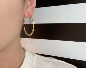 Gold Beaded Hoop Earrings, Gold Huggie Hoop Earrings,  Fashion Bead Hoop, Modern Elegance, Gorgeous, Any Look, Any Occasion