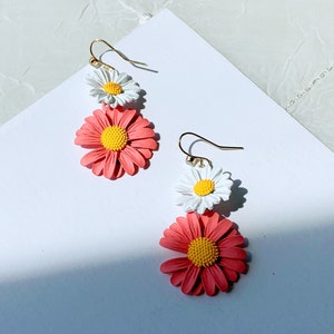 Pendientes colgantes de margaritas: pendientes bohemios de plata de ley