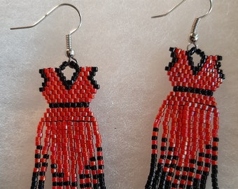 Beaded red shop dress earrings