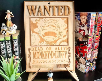 Cartaz de madeira de procurado. Luffy Gear 5, cartaz de procurado em relevo de One Piece, presente para fãs de mangá.