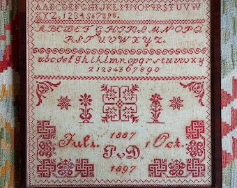 Cross Stitch Pattern Belgian Red Alphabet Reproduction Sampler - Instant Downloadable PDF Chart