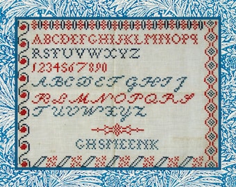 Dutch Red & Blue Alphabet Sampler GH Smeenk, 1920s Reproduction Cross Stitch Pattern (PDF Instant Download)