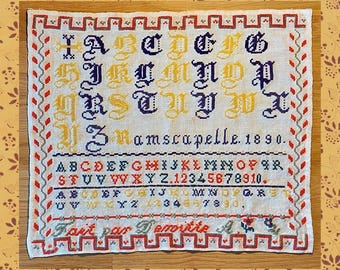 1890 Belgian Reproduction Sampler Pattern A Denoitte - PDF Instant Download Cross Stitch Chart