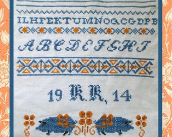 1914 German Pigs Cross Stitch Reproduction Sampler Pattern - PDF Downloadable Needlework Chart