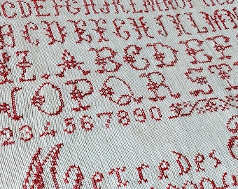 1898 Spanish Red Alphabet Sampler Pattern Mercedes Banqué - PDF Instant Download