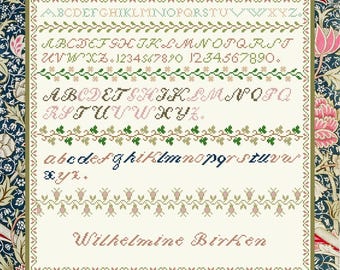 German Biedermeier Reproduction Sampler Pattern Wilhelmine Birken - PDF Instant download Cross Stitch Chart