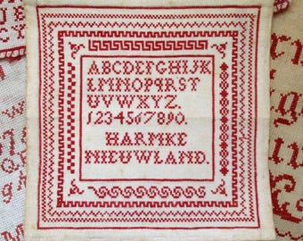Antique Dutch Frisian Redwork Reproduction Sampler Harmke Nieuwland - Instant Download PDF Cross Stitch Pattern