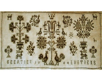 1804 Dutch Groningen black reproduction sampler blackwork PDF downloadable cross stitch pattern needlework chart